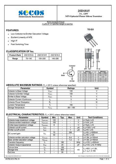 Sd Datasheet Pdf Npn Epitaxial Planar Silicon Transistor