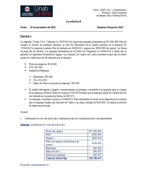 Ayudantía 8 Contabilidad I 24 11 2022 pauta Profesor Carlos