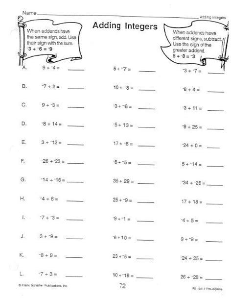 Adding And Subtracting Integers Worksheets Subtraction Worksheets