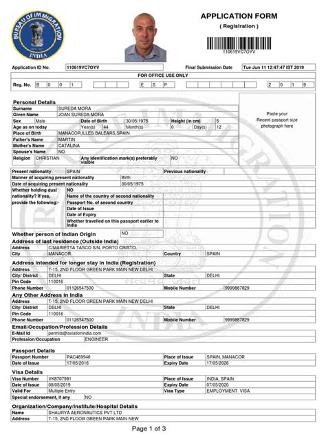 Frro Appication Form Pdf Travel Visa Passport