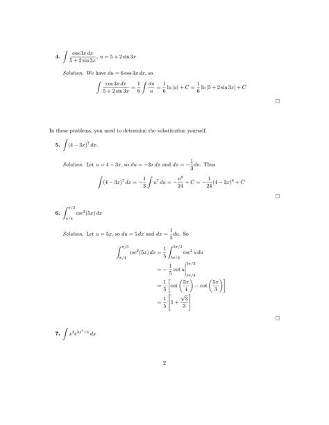 Lesson 28 Integration By Substitution Worksheet Solutions Pdf