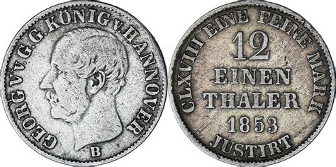 Deutsch Staaten 1 12 Thaler 3 Mariengroschen 1853 B Münze HANNOVER