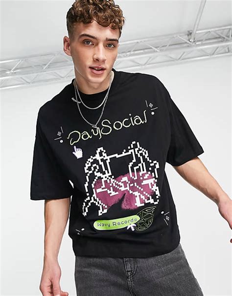 Asos Daysocial Oversized T Shirt With Large Front Graphic Print In