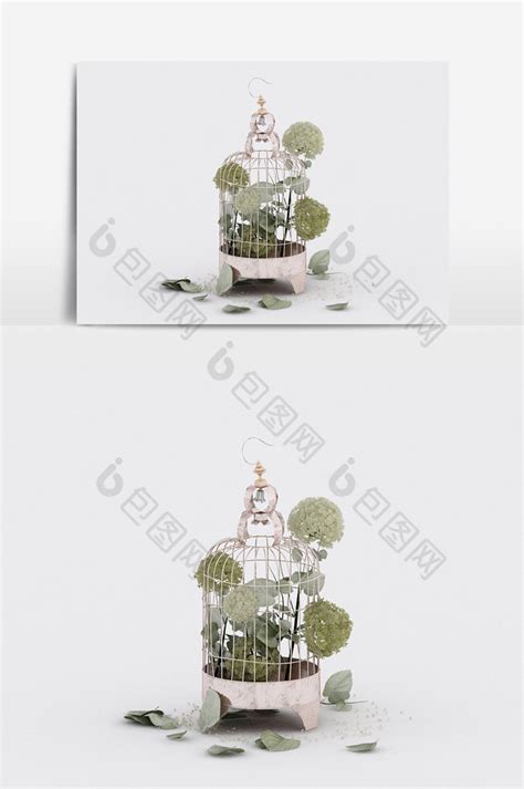 【工业风粉色装饰铁艺鸟笼花草陈设品3d模型】图片下载 包图网