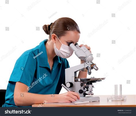 Female Medical Doctor Using Microscope Laboratory Stock Photo Edit Now