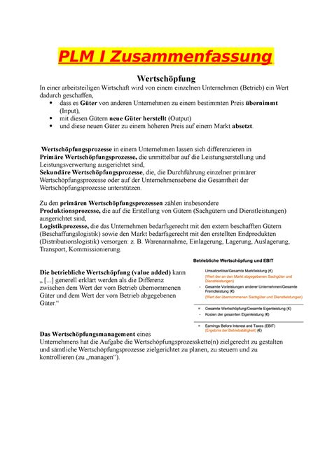 PLM I Zusammenfassung ss22 PLM I Zusammenfassung Wertsch漃ࠀpfung In