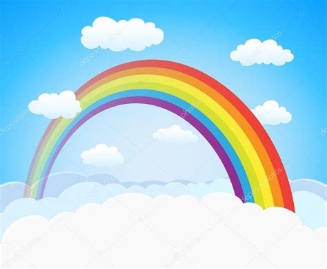 Cartoon sky with rainbow and clouds. vector horizontal backgroun Stock ...