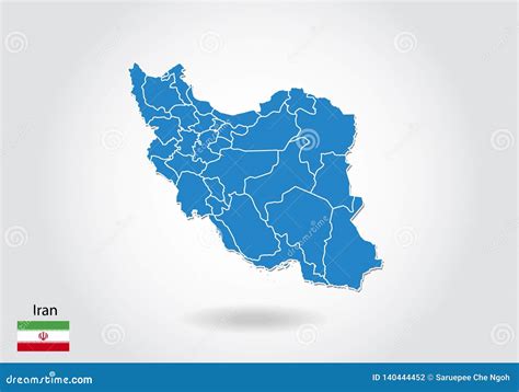 Iran Map Design With 3d Style Blue Iran Map And National Flag Stock