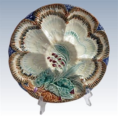 Antique Majolica Oyster Plate By Wasmuel Majolica Oyster Plates