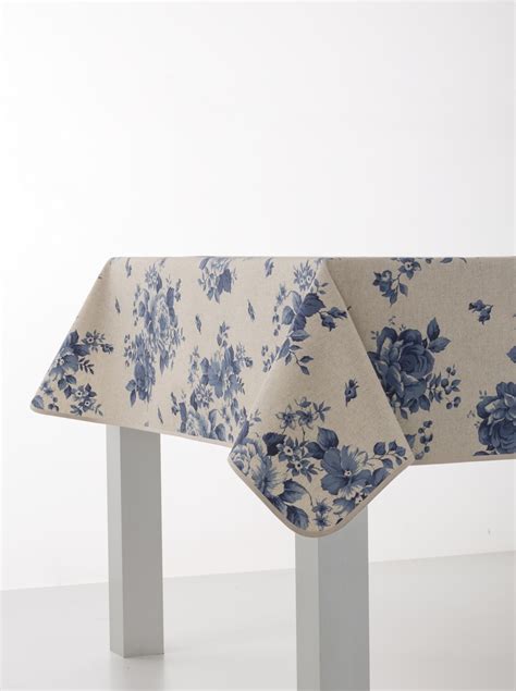 Grand Floral Navy Blue Oilcloth Tablecloth