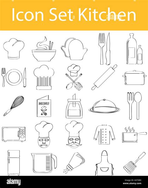 Drawn Doodle Lined Icon Set Kitchen With 25 Icons For The Creative Use