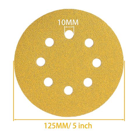 5 Inch Gold Sanding Discs 80 Grit Sandpaper 8 Hole Sanding Disc Hook