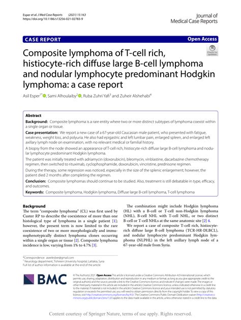 Pdf Composite Lymphoma Of T Cell Rich Histiocyte Rich Diffuse Large B Cell Lymphoma And