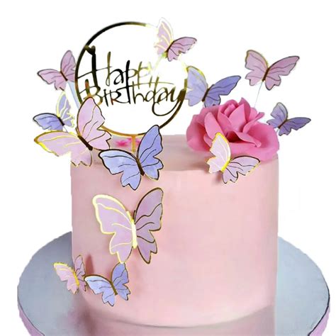 Pink Purple Butterfly Cake Toppers Happy Birthday Purple Pink Butterfly