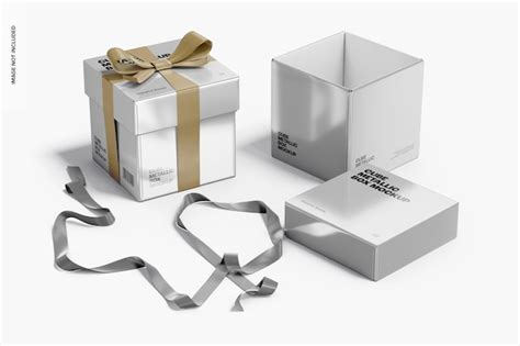 Premium Psd Cube Metallic Boxes Mockup Opened And Closed