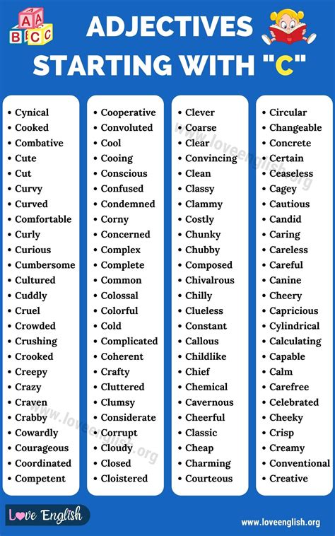 Adjectives That Start With C List Of 100 Adjectives Starting With C