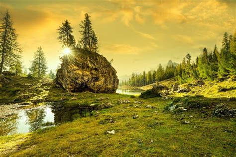 Italy, Dolomites - Sunrise Behind the Rocks Stock Photo - Image of cime ...