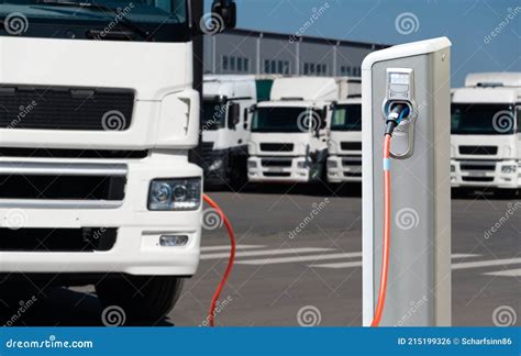 Electric Truck with Charging Station Stock Photo - Image of shipping ...