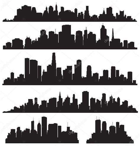 Set Of Vector Cities Silhouette — Stock Vector © Rvika 21205275