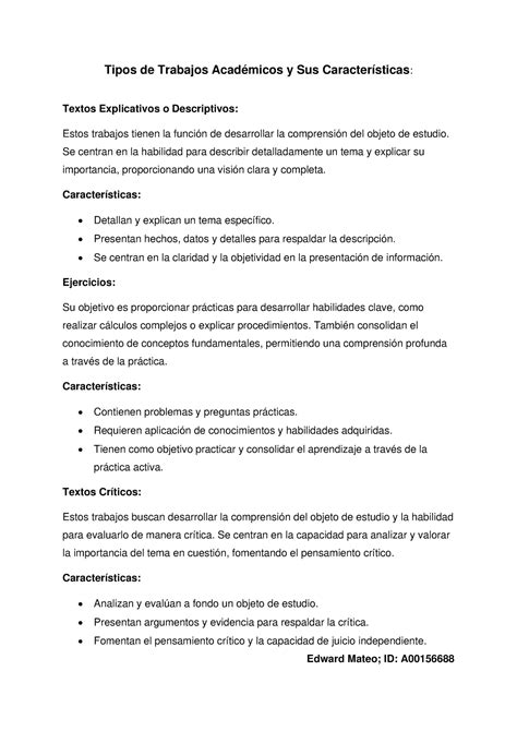 Unidad 2 Actividad 1 Tipos de Trabajos Académicos Tipos de Trabajos