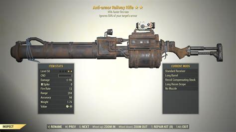 2 Anti Armor Railway Rifle 25 Faster Fire Rate Fallout 76 Pc