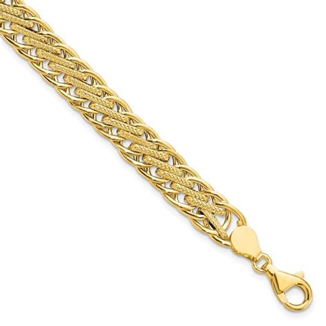 Real Kt Yellow Gold Polished And Textured Fancy Link Bracelet