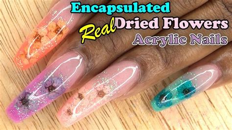 Encapsulated Real Dried Flowers Acrylic Nails Longhairprettynails