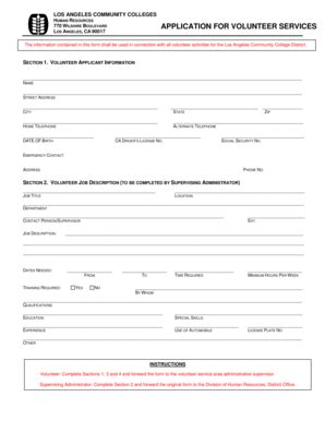 Fillable Online Laccd Application For Volunteer Services Los Angeles