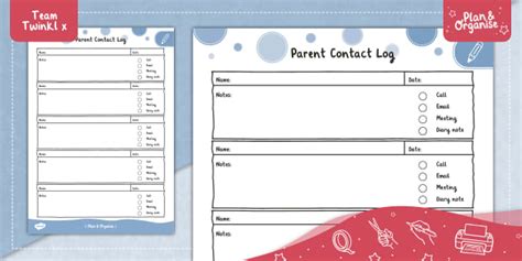 Australian Teacher Planner Parent Contact Log Twinkl