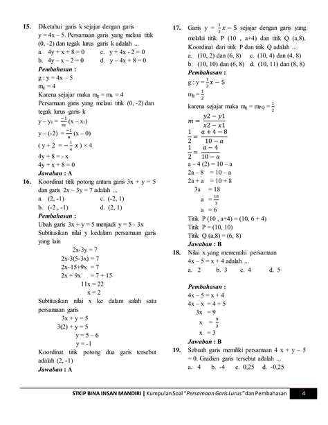 Kumpulan Soal Persamaan Garis Lurus Beserta Pembahasannya Pdf