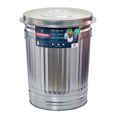 Behrens 31 Gallon Outdoor Galvanized Steel Trash Can With Large