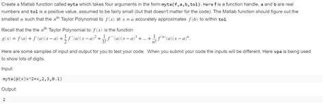 Solved Create A Matlab Function Called Myta Which Takes Four Chegg