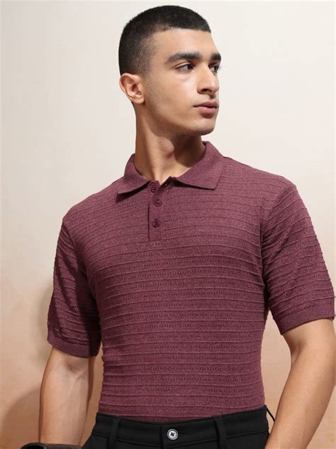 Buy Highlander Burgundy Solid Polo Collar T Shirt For Men Online At Rs