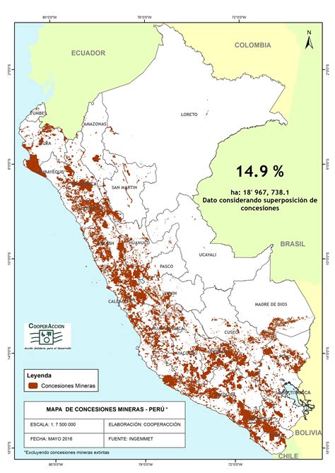 Mapa De Concesiones Mineras Del PerÚ Mayo De 2016 Observatorio De