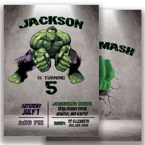 Incredible Hulk Birthday Party Invitation Etsy