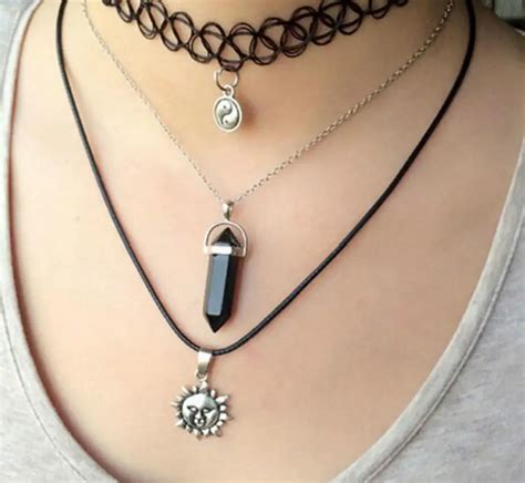 Bohemian Multi Layer Pendant Necklaces For Women Silver Elastic Line