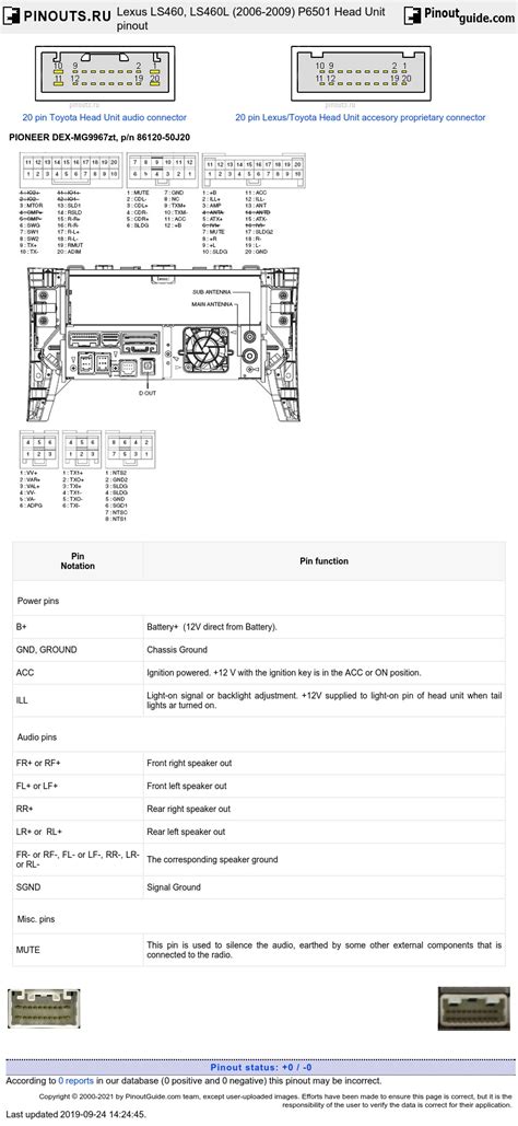 Lexus LS460 LS460L 2006 2009 P6501 Head Unit Pinout Signals