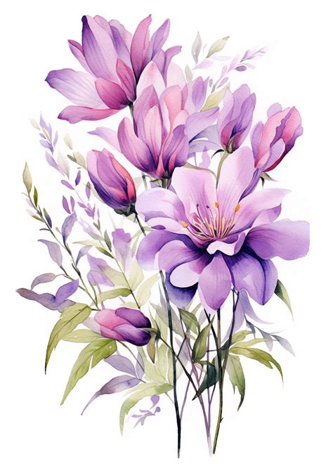 Watercolor Painting Of Purple Flowers