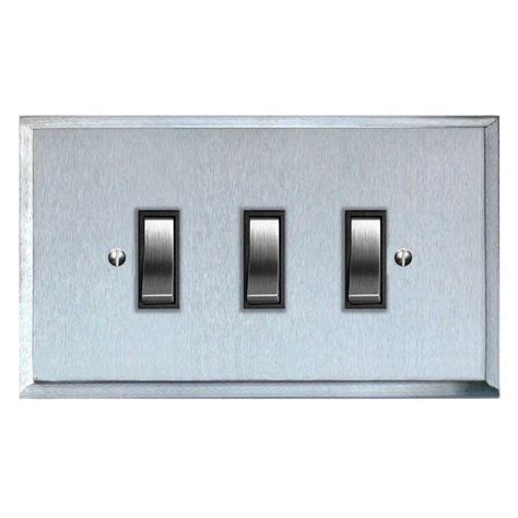 Mode Rocker Light Switch 3 Gang Satin Chrome And Black Trim Broughtons