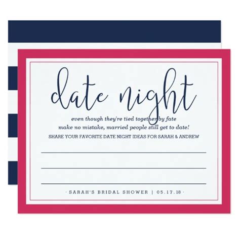 Pink And Navy Bridal Shower Date Night Card