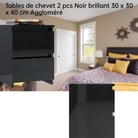 LIA Tables De Chevet 2 Pcs Noir Brillant 30 X 30 X 40 Cm Avec 2 Tiroirs