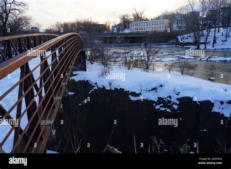 PATERSON, NJ -6 FEB 2021- Winter view of the Great Falls of the Passaic ...