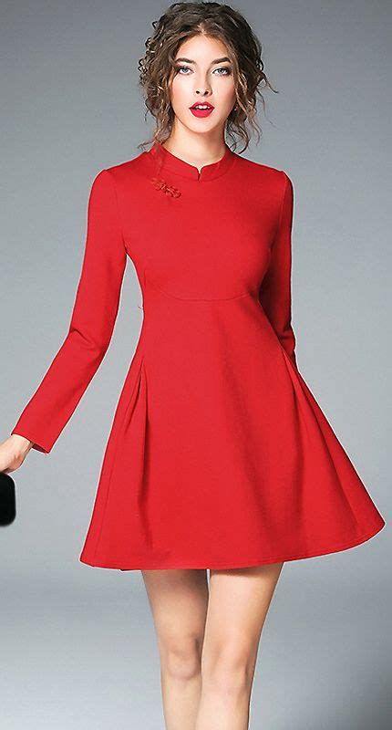 Party Long Sleeve Red Skater Dress Womens Fashion Dresses Fashion