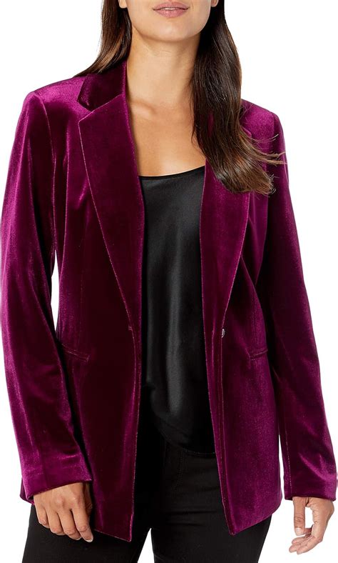 Nine West Womens 1 Button Notch Collar Velvet Jacket Wild Plum 4