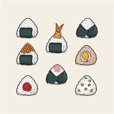 Premium Vector Set Of Onigiri Japanese Rice Ball Triangle With Nory