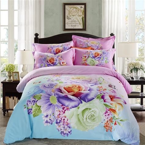 Bright Colored Flowers Daisy Rose Bedding Set Queen King Size Bed Sheets Duvet Cover Brushed