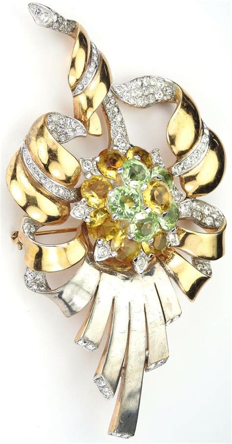 Mb Boucher Gold Pave Citrines Peridots Giant Bow Swir Gem