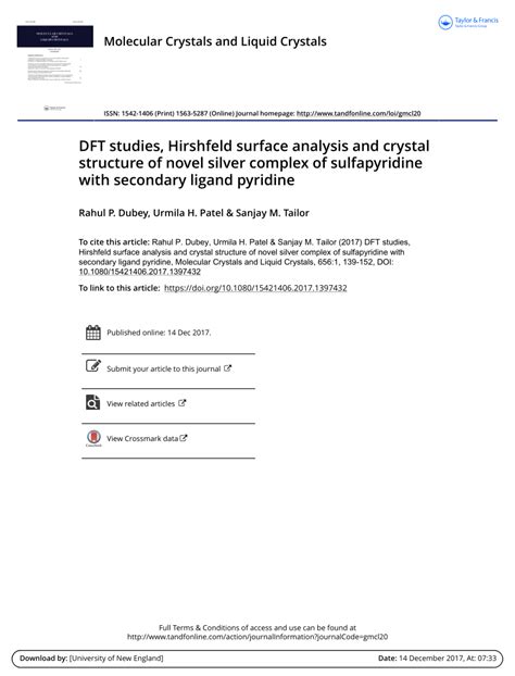 (PDF) DFT studies, Hirshfeld surface analysis and crystal structure of novel silver complex of ...