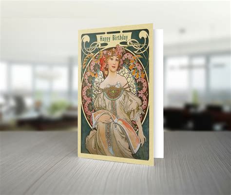 Art Nouveau A5 Birthday Card With Alphonse Mucha F Champenois Etsy Uk