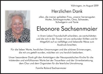 Traueranzeigen Von Eleonore Sachsenmaier Schwarzw Lder Bote Trauer